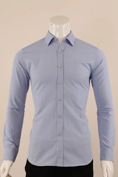 Uzun Kol Slim Fit Çizgili Gömlek - 6