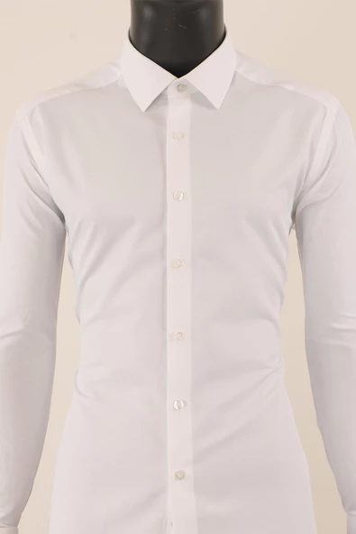 Uzun Kol Slim Fit Damatlık Beyaz Gömlek - 2