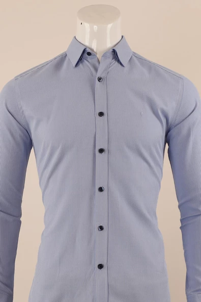 Uzun Kol Slim Fit Çizgili Gömlek - 7