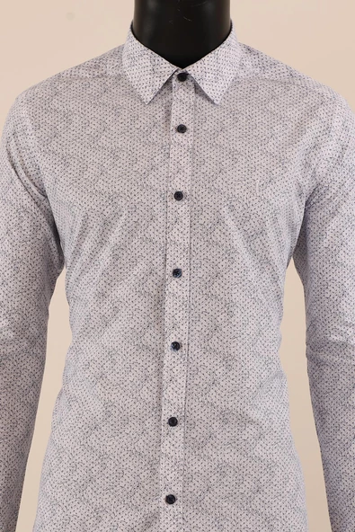Uzun Kol Slim Fit Desenli Gömlek - 3