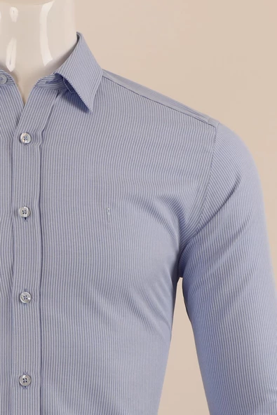 Uzun Kol Slim Fit Çizgili Gömlek - 9
