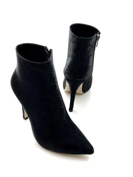 Potinonline K1034 Kadın Yılan Baskılı Sivri Topuk Kısa Bot&Bootie - 8