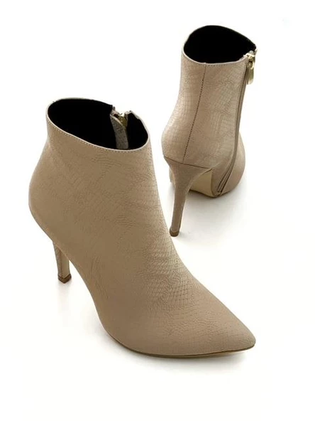 Potinonline K1034 Kadın Yılan Baskılı Sivri Topuk Kısa Bot&Bootie - 3