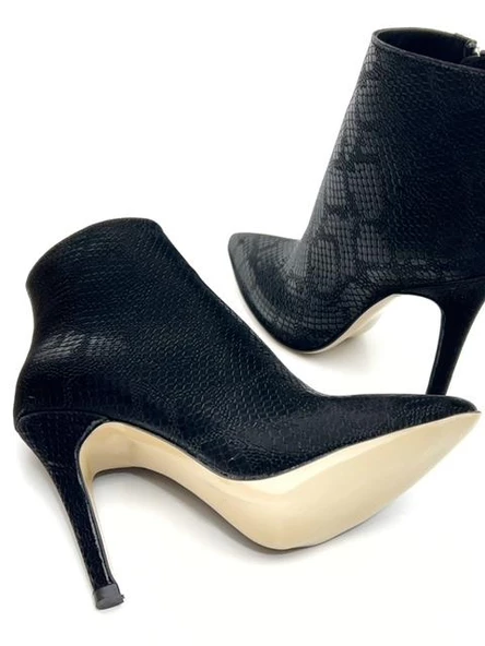 Potinonline K1034 Kadın Yılan Baskılı Sivri Topuk Kısa Bot&Bootie - 7