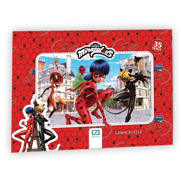 Miraculous Uğur Böceği ve Kara Kedi Frame Puzzle/Yapboz 35 Parça Kırmızı