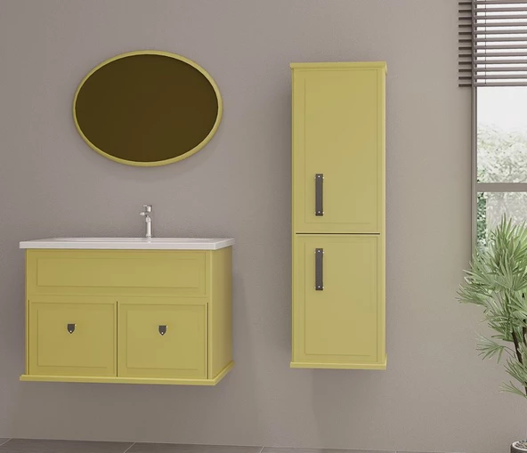 Retropolıtıan 80 Cm Sarı Banyo Dolap Takımı