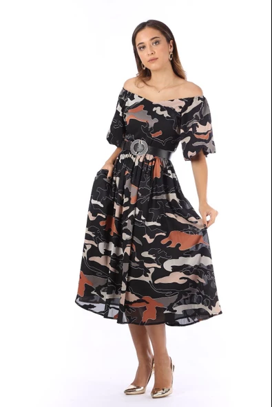 Modatalika Kadın Renkli Desenli Şifon Elbise - Resim 2