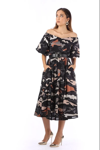 Modatalika Kadın Renkli Desenli Şifon Elbise - Resim 3