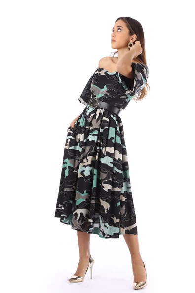 Modatalika Kadın Renkli Desenli Şifon Elbise - Resim 8