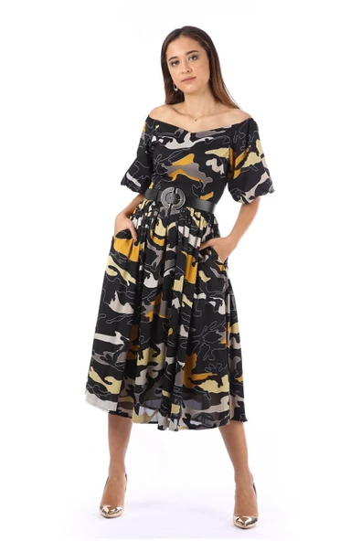 Modatalika Kadın Renkli Desenli Şifon Elbise - Resim 5