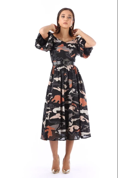 Modatalika Kadın Renkli Desenli Şifon Elbise ürün görseli