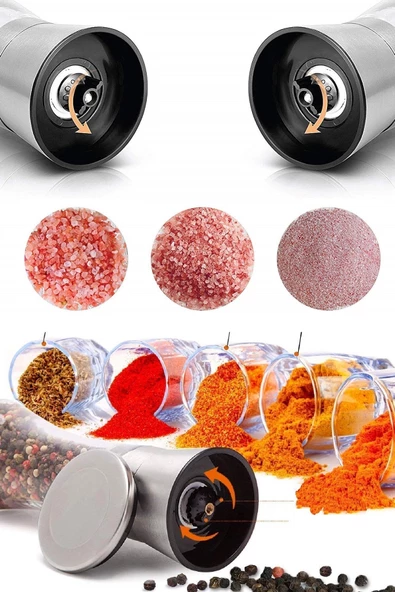 Tilbe Home Karabiber Tuzluk Değirmeni Seramik Bıçaklı Öğütücü Büyük Boy Baharat Öğütücü Dayanıklı Cam Set - Resim 5