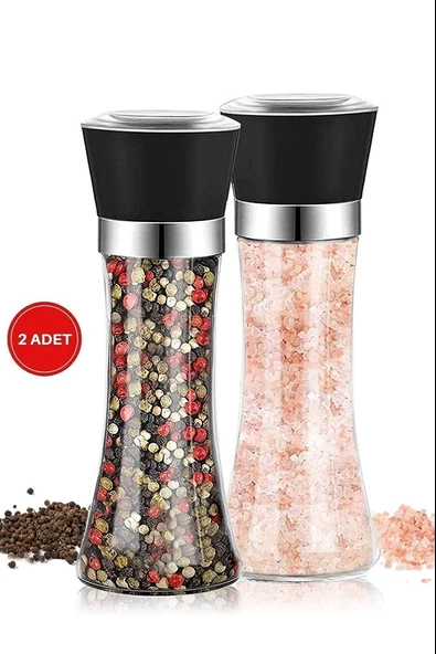 Tilbe Home Karabiber Tuzluk Değirmeni Seramik Bıçaklı Öğütücü Büyük Boy Baharat Öğütücü Dayanıklı Cam Set - Resim 2