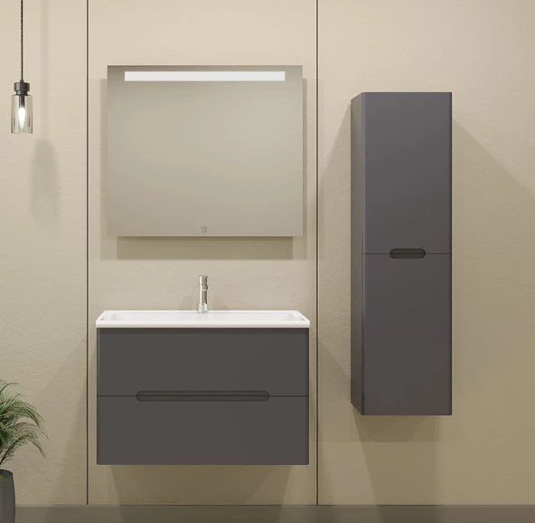 Duarıno 80 Cm Antrasıt Led Aynalı Banyo Dolap Takımı