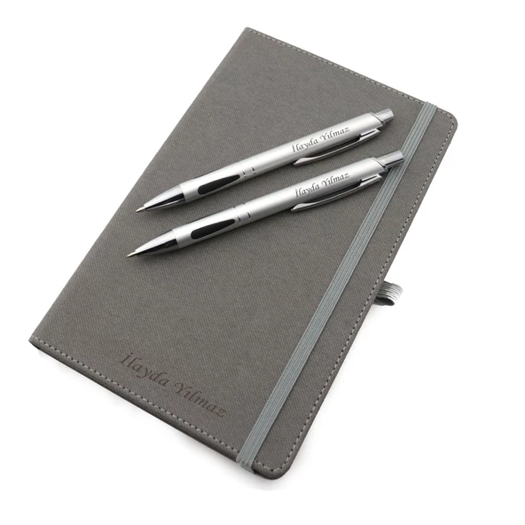 İsme Özel Lastikli Defter 2'li Tükenmez Versatil Kalem Seti - 2
