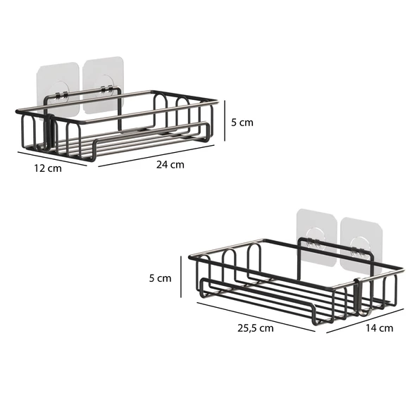 TEKNOTEL YAPIŞKANLI KANCALI 2 ADET BANYO RAFI MAT SİYAH ST242H - 5