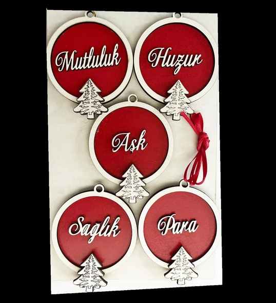 Ahşap Çam Ağacı Süsü - 8x8 cm 5'li SET - 2