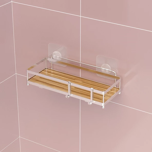 TEKNOTEL YAPIŞKANLI KANCALI BANYO&MUTFAK RAFI SİLVER ST180H - 2