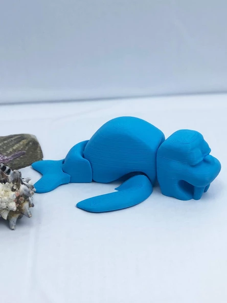 3D Hareketli Deniz Aygırı / Mors Figürlü Oyuncak - Mavi - Resim 4
