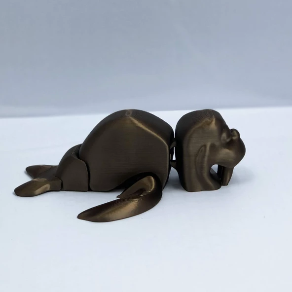 3D Hareketli Deniz Aygırı / Mors Figürlü Oyuncak - Altın Kahve
