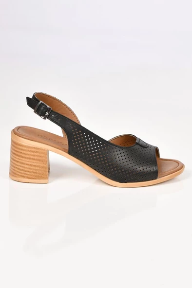 Papuçcity 02189 5 Cm Topuklu Kadın Deri Sandalet Ayakkabı - 4