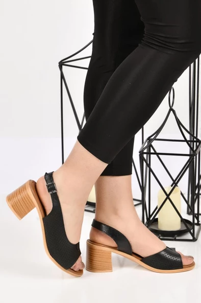 Papuçcity 02189 5 Cm Topuklu Kadın Deri Sandalet Ayakkabı - 3