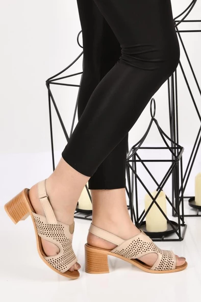 Papuçcity 02188 5 Cm Topuklu Kadın Deri Sandalet Ayakkabı - 3