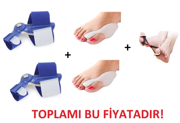 Halluks  Valgus Gece Ateli Mavi Silikon Bunyon Ve Egzersiz Lastiği Full Mavi Set