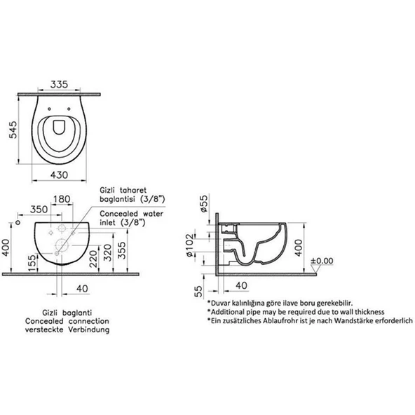 VitrA Memoria Rim-ex Asma Klozet-Beyaz 5885B403-0559 - 4