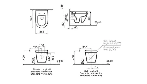 VitrA S50 Asma Klozet 54cm Beyaz 5618L003-0850 - 2