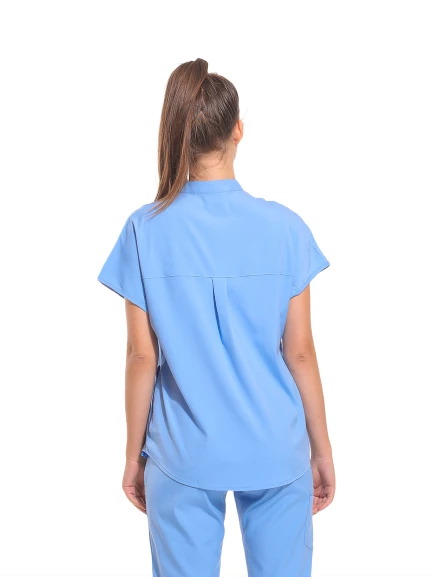 SANEM- Kadın Likralı Buz Mavi Üniforma Üst - Resim 3