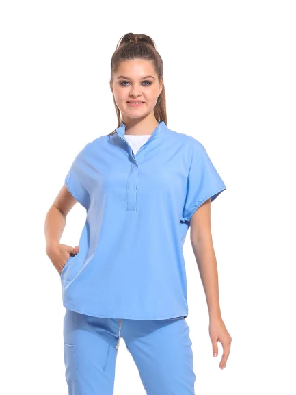 SANEM- Kadın Likralı Buz Mavi Üniforma Üst ürün görseli