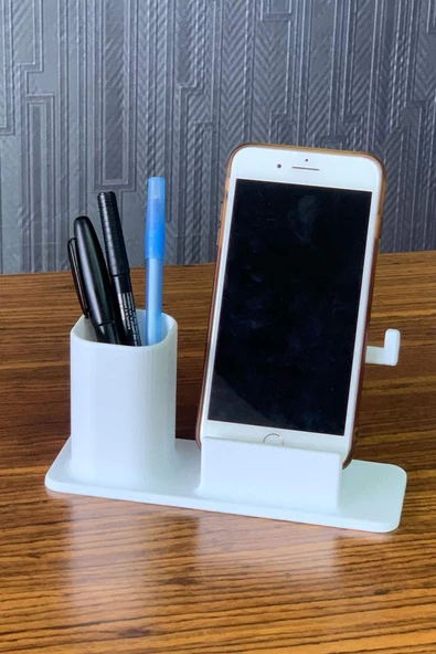 Masaüstü Kalemlik ve Telefon Standı - Beyaz - 3