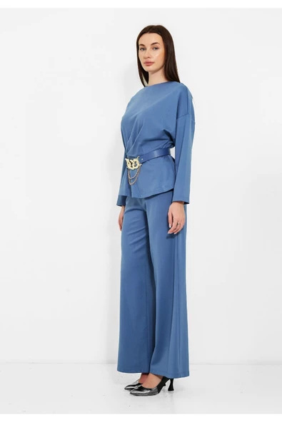 Modatalika Kadın Beli Kemerli Bluz Pantolon İkili Takım - 5