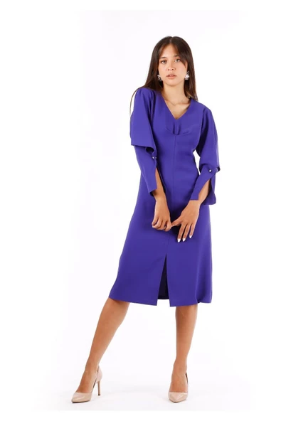 Modatalika Kadın Önden Yırtmaçlı Midi Elbise - Resim 8