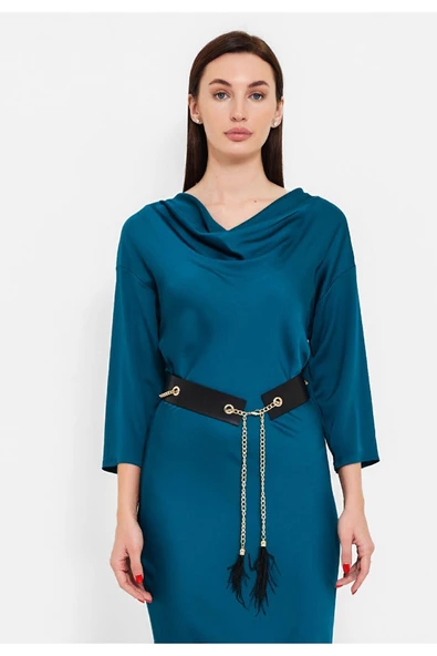 Modatalika Kadın Kemer Hediyeli Saten Elbise - Resim 7