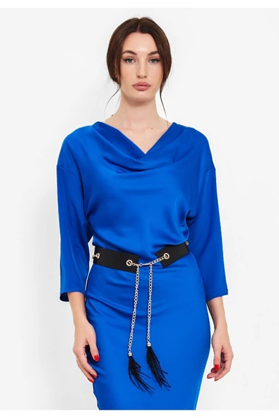 Modatalika Kadın Kemer Hediyeli Saten Elbise - Resim 2