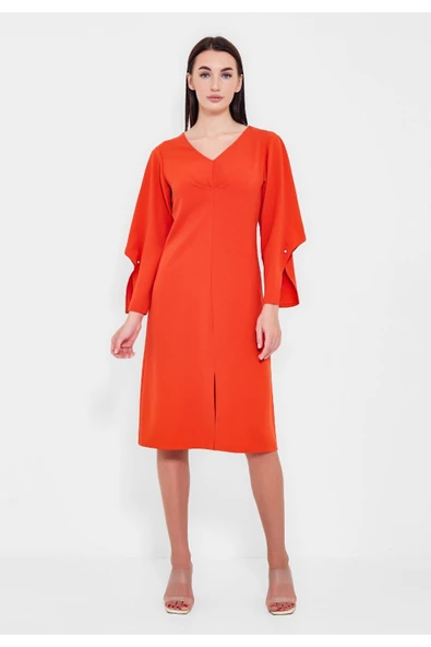 Modatalika Kadın Önden Yırtmaçlı Midi Elbise - Resim 2