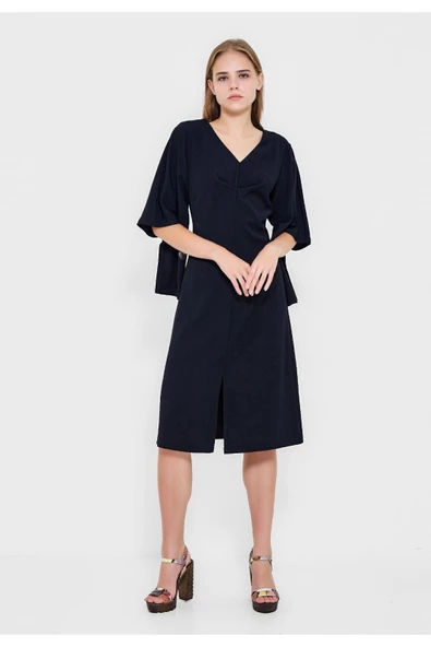 Modatalika Kadın Önden Yırtmaçlı Midi Elbise - Resim 6