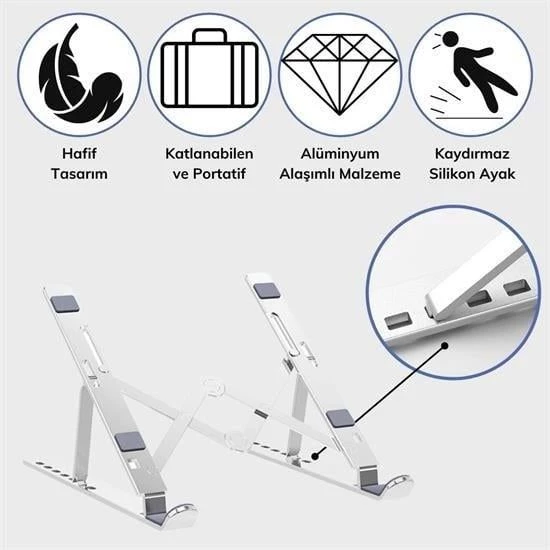 Ayarlanabilir Dizüstü Destek Tabanı Tamamen Katlanabilir Taşınabilir Laptop Yükseltici - 6