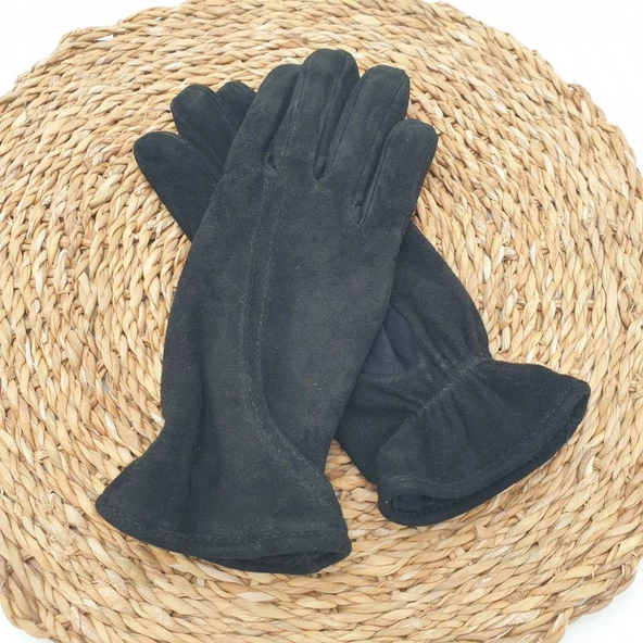 Siyah Renk Süet Deri Eldiven - 6