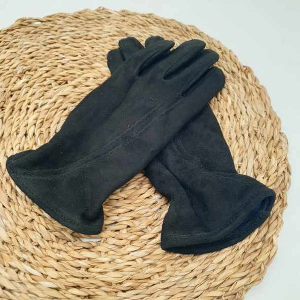 Siyah Renk Süet Deri Eldiven - 7