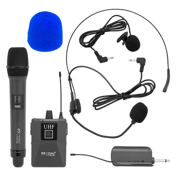 MV-1305YE UHF 1 EL + 1 YAKA EKRANLI KABLOSUZ TELSİZ MİKROFON MAGICVOICE