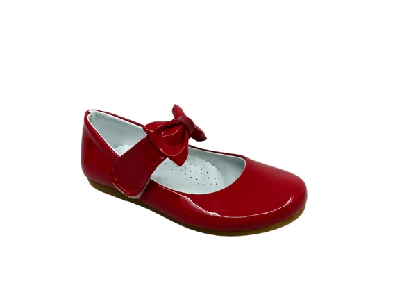 Zerhan 350 Kız Çocuk Kırmızı Rugan Fiyonklu Cırtlı Babet - Resim 2