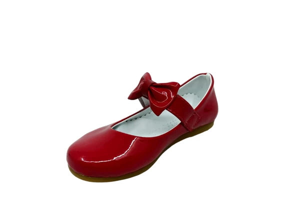 Zerhan 350 Kız Çocuk Kırmızı Rugan Fiyonklu Cırtlı Babet - Resim 3