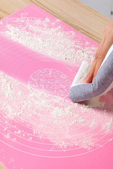 Silikon Hamur Matı Hamur Açma Pasta Fırın Altlığı Matı Ölçülü Hamur Yoğurma Pembe Orta Boy 50X40 - 4