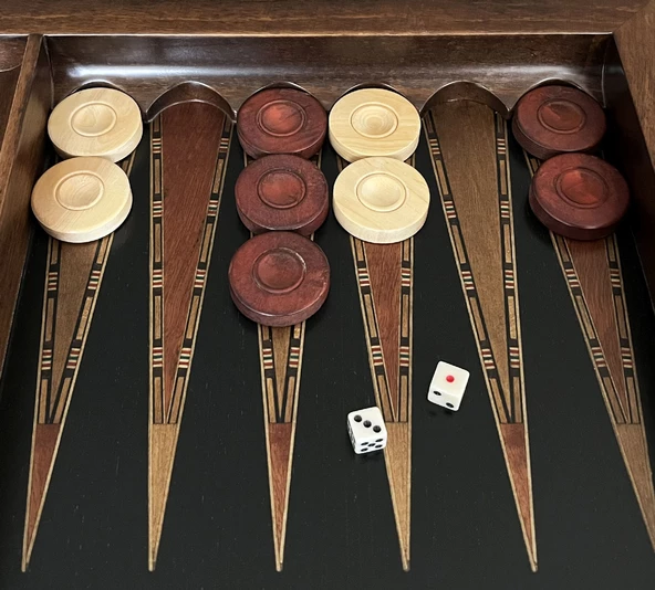 Helena Wood Art Genius El Oyması Ahşap Tavla Seti Siyah - 6