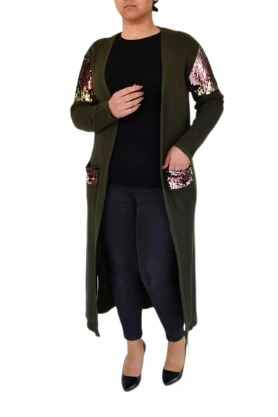 Kadın Pul Detaylı Uzun Triko Hırka BGL-AL403 ürün görseli