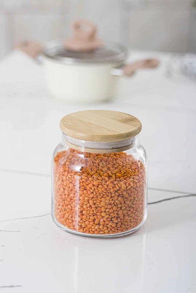 9'lu Bambu Kapaklı Cam Kavanoz & Erzak Saklama Kabı Seti 500 ml Küçük  Boy ( Vakum Kapak ) - 2