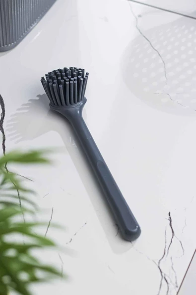 Silikon Başlıklı Bulaşık Yıkama Ve Lavabo Temizleme Mutfak Tezgah Fırçası Gri